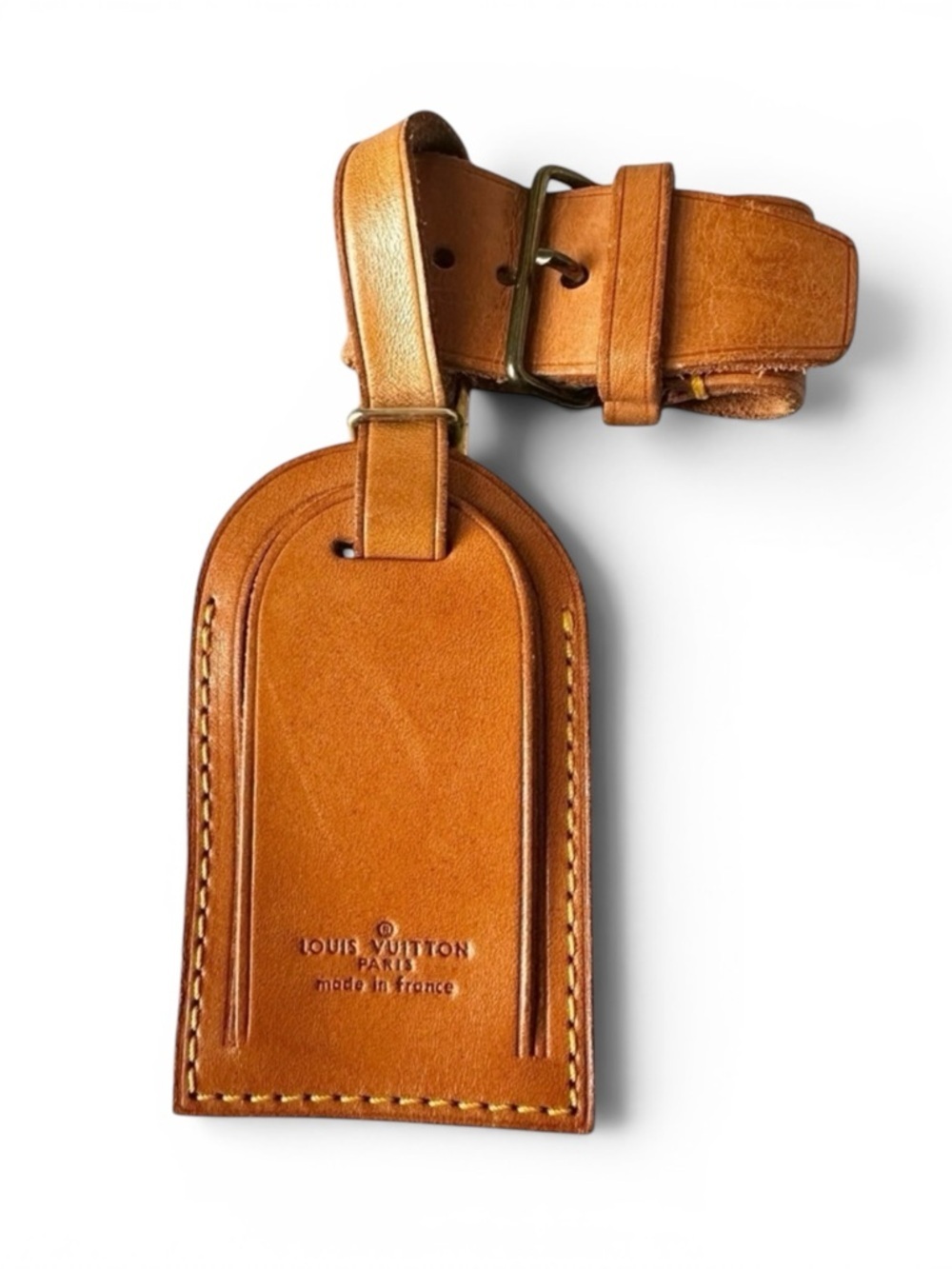 Authentic Louis Vuitton Vachetta Leather Large Luggage Tag with Poignet